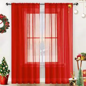 Sheer Voile Window Treatment Rod Pocket Curtain Panels for Kitchen Bedroom Living Room Drapes Sunlight Filtering Privacy Semi Home Decor Assorted (Red, 52 W x 84 L) Sheer Voile Window Treatment Rod Pocket Curtain Panels for Kitchen Bedroom Living Room Drapes Sunlight Filtering Privacy Semi Home Decor Assorted (Red, 52 W x 84 L)