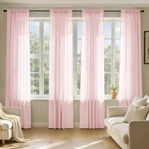 Blush Pink Sheer Curtains 84 Inches Long 4 Panels 42 x 84 Inches | Light Filtering, Rod Pocket, Voile Drapes, Living Room, Bedroom, Window Treatments Blush Pink Sheer Curtains 84 Inches Long 4 Panels 42 x 84 Inches | Light Filtering, Rod Pocket, Voile Drapes, Living Room, Bedroom, Window Treatments