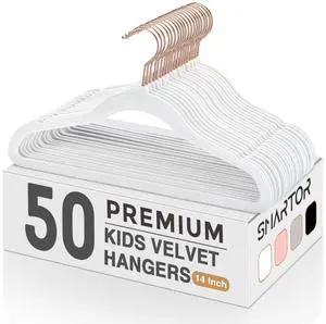 Kids Velvet Hangers 50 Pack, 14 Inch Premium Non Slip Kids Felt Hangers for Closet, Space Saving Toddler Clothes Hanger for Youth's Childrens' Clothes (Rose Gold Hook)- White | Premium Kids Hangers Kids Velvet Hangers 50 Pack, 14 Inch Premium Non Slip Kids Felt Hangers for Closet, Space Saving Toddler Clothes Hanger for Youth's Childrens' Clothes (Rose Gold Hook)- White | Premium Kids Hangers