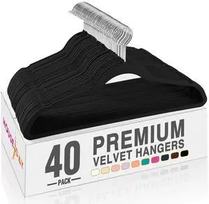Black Velvet Hangers 40 Pack, Non Slip Clothes Felt Hanger | Heavy Duty for Coat, Premium Slim Space Saving Suit Hangers for Closet Organizer, 360° Rotating Silver Hook Black Velvet Hangers 40 Pack, Non Slip Clothes Felt Hanger | Heavy Duty for Coat, Premium Slim Space Saving Suit Hangers for Closet Organizer, 360° Rotating Silver Hook