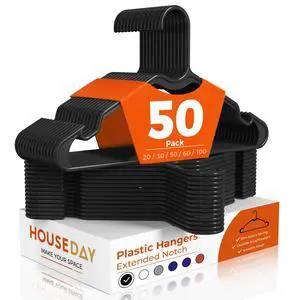 Black Plastic Hangers 50 Pack, Slim Clothes Hangers for Closet | Lightweight & Durable Hangers fit T-shirts, Shirts, Tops and Pants, Space-Saving for Closets, Dorms, Apartments and Daily Use Black Plastic Hangers 50 Pack, Slim Clothes Hangers for Closet | Lightweight & Durable Hangers fit T-shirts, Shirts, Tops and Pants, Space-Saving for Closets, Dorms, Apartments and Daily Use