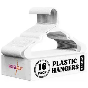 White Plastic Hangers 16 Pack Slim Space Saving Clothes Hangers | Durable Hangers for Shirts, Coats and Pants, Non-Slip Notches Hold Straps, Small Bedroom Closets, Dorm & Apartment White Plastic Hangers 16 Pack Slim Space Saving Clothes Hangers | Durable Hangers for Shirts, Coats and Pants, Non-Slip Notches Hold Straps, Small Bedroom Closets, Dorm & Apartment