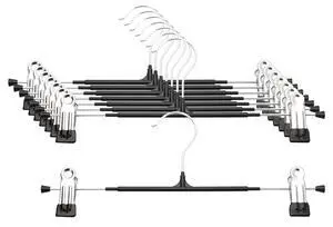 Pants Hangers with Clips - 8 Pack Heavy Duty, Non-Slip Adjustable Space Saving Skirt Hangers for Pants, Jeans, Shorts | Black | 12 Inch Pants Hangers with Clips - 8 Pack Heavy Duty, Non-Slip Adjustable Space Saving Skirt Hangers for Pants, Jeans, Shorts | Black | 12 Inch