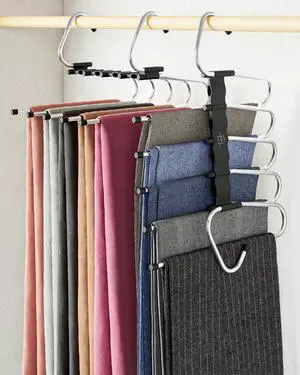 Pants Hangers Space Saving - 2 Pack - Non-Slip Multi-Layer Space Saving Hangers - Multifunctional Clothing Rack for Closet Storage - Ideal for Jeans, Trousers, Skirts, Scarves & Slacks (Black) Pants Hangers Space Saving - 2 Pack - Non-Slip Multi-Layer Space Saving Hangers - Multifunctional Clothing Rack for Closet Storage - Ideal for Jeans, Trousers, Skirts, Scarves & Slacks (Black)
