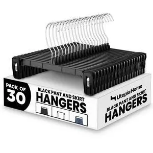 Skirt Hangers 30 Pack Clips & 360° Swivel Hook | Plastic hangers with clips | Ideal for skirts, pants & jeans | 360° swivel for easy access Skirt Hangers 30 Pack Clips & 360° Swivel Hook | Plastic hangers with clips | Ideal for skirts, pants & jeans | 360° swivel for easy access