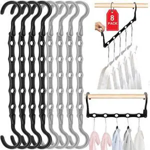Closet Organizers and Storage, 8 Pack Stronger Space Saving Hangers for 40 Clothes, College Dorm Room Essentials for Guys Girls, Clothes Hanger, 5 Holes, Closet Storage, Magic Home Organization Closet Organizers and Storage, 8 Pack Stronger Space Saving Hangers for 40 Clothes, College Dorm Room Essentials for Guys Girls, Clothes Hanger, 5 Holes, Closet Storage, Magic Home Organization