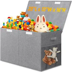 Large Toy Storage Box with Lid & Dividers, Collapsible Kids Toy Chest, Gray | Toy Box for Boys, Girls, Nursery, Bedroom, Living Room, Playroom, 25 x 13 x 16 inches Large Toy Storage Box with Lid & Dividers, Collapsible Kids Toy Chest, Gray | Toy Box for Boys, Girls, Nursery, Bedroom, Living Room, Playroom, 25 x 13 x 16 inches