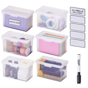 Konnect Storage Containers with Lids, Office Organizer, Clear Plastic Box, Stackable for Index Cards, Labels, 1 Qt, 6 Pack Konnect Storage Containers with Lids, Office Organizer, Clear Plastic Box, Stackable for Index Cards, Labels, 1 Qt, 6 Pack