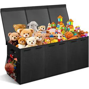 Extra Large Toy Box with Lids, Collapsible Storage Bin, 38"x16"x14",Black | Sturdy Chest Basket with Dividers for Boys & Girls, Bedroom Nursery Playroom Organization Extra Large Toy Box with Lids, Collapsible Storage Bin, 38"x16"x14",Black | Sturdy Chest Basket with Dividers for Boys & Girls, Bedroom Nursery Playroom Organization