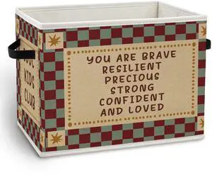 Inspirational Checkered Storage Bin Box with Handles | Retro Red and Blue Plaid Foldable Organizer Basket for Playroom Bedroom Bathroom Home Clothes Toys Books Inspirational Checkered Storage Bin Box with Handles | Retro Red and Blue Plaid Foldable Organizer Basket for Playroom Bedroom Bathroom Home Clothes Toys Books