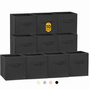Storage Cubes, 11 Inch Clothes Storage Bins for Shelves Closet (10 Pack), Fabric Collapsible Storage Bins with Dual Handles, Cubby Storage Baskets for Magazines, Dorm Essentials (Black) Storage Cubes, 11 Inch Clothes Storage Bins for Shelves Closet (10 Pack), Fabric Collapsible Storage Bins with Dual Handles, Cubby Storage Baskets for Magazines, Dorm Essentials (Black)