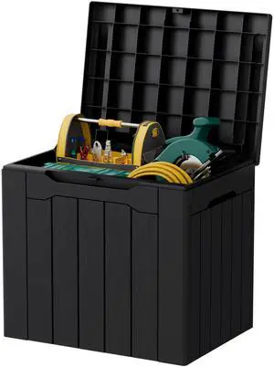 32 Gallon Deck Box Outdoor Indoor Waterproof Storage Box for Patio Furniture, Pool Accessories, Garden Tools, and Cushion Storage, Black 32 Gallon Deck Box Outdoor Indoor Waterproof Storage Box for Patio Furniture, Pool Accessories, Garden Tools, and Cushion Storage, Black