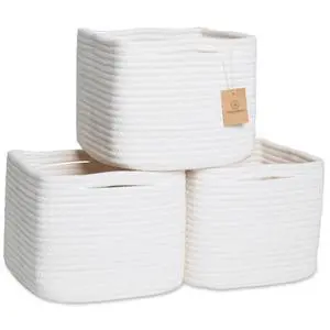 Storage Cubes 9x9x7Cotton Rope Woven Baskets for Organizing 3-Pack | 9 Inch Cube Storage Bin | Small Basket for Shelf Nursery, Pantry, Decorative Plant, Bathroom Closet, Toy Gift Storage Cubes 9x9x7Cotton Rope Woven Baskets for Organizing 3-Pack | 9 Inch Cube Storage Bin | Small Basket for Shelf Nursery, Pantry, Decorative Plant, Bathroom Closet, Toy Gift
