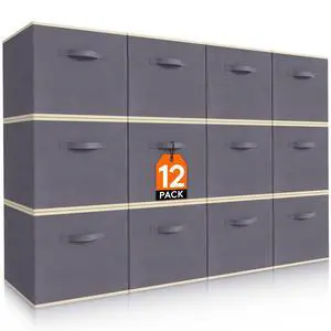 Storage Cubes, 11 Inch Organizer Bins, 18L Gray, 12 Packs | Foldable Decorative Fabric Storage Baskets for Organizing Home Organizers with Handles for Shelves, Closet Storage Cubes, 11 Inch Organizer Bins, 18L Gray, 12 Packs | Foldable Decorative Fabric Storage Baskets for Organizing Home Organizers with Handles for Shelves, Closet
