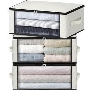 3-Pack Clothes Organizer Storage Bags, 35L Storage Bins, White | Foldable Storage Box Container with Zippers, Clear Window, Reinforced Handles for Closet, Dorm, Pillows, Bedding, Sweater 3-Pack Clothes Organizer Storage Bags, 35L Storage Bins, White | Foldable Storage Box Container with Zippers, Clear Window, Reinforced Handles for Closet, Dorm, Pillows, Bedding, Sweater