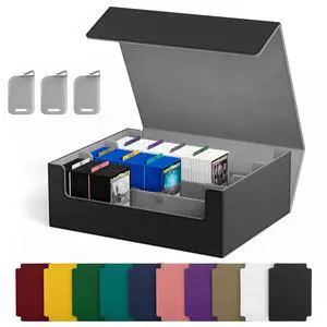 Trading Card Storage Box for 1800+ Sleeved Cards, Bulk Card Storage | Magnetic Closure PU Leather Card Organizer with 10 Dividers & 3 Stoppers for MTG, PTCG, TCG, Sports Cards (Black) Trading Card Storage Box for 1800+ Sleeved Cards, Bulk Card Storage | Magnetic Closure PU Leather Card Organizer with 10 Dividers & 3 Stoppers for MTG, PTCG, TCG, Sports Cards (Black)
