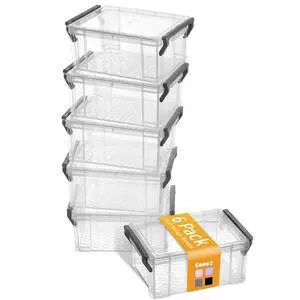 6 Pack Small Plastic Containers with Lids, 6.4" x 4.4" x 2.7" | Clear Crayon Box Pencil Case, Stackable Stroage Organizer for Beads Craft Art Supplies, Storage Bins for Jewelry Stickers 6 Pack Small Plastic Containers with Lids, 6.4" x 4.4" x 2.7" | Clear Crayon Box Pencil Case, Stackable Stroage Organizer for Beads Craft Art Supplies, Storage Bins for Jewelry Stickers