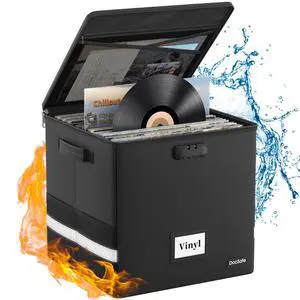 Vinyl Record Storage Box with Lock,FireproofWater Resistant Record Organizer Storage for 100+ Single Records(12-inch),Collapsible Storage Crate with Lid&Handles for Valuable Album Collection Vinyl Record Storage Box with Lock,FireproofWater Resistant Record Organizer Storage for 100+ Single Records(12-inch),Collapsible Storage Crate with Lid&Handles for Valuable Album Collection