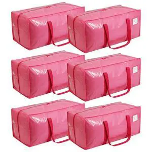 6 Pack Extra Heavy Duty Large Moving Bags with Comfortable Handle & Strong Zipper,Storage Totes for Space Saving Moving Storage College Supplies Alternative to Moving Box,Pink 6 Pack Extra Heavy Duty Large Moving Bags with Comfortable Handle & Strong Zipper,Storage Totes for Space Saving Moving Storage College Supplies Alternative to Moving Box,Pink