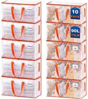 10-Pack Clear Moving Bags Heavy Duty Extra Large, Storage Totes | Transparent, Reinforced Handles & Strong Zippers, Label Pocket, for College Dorm, Clothes, Bedding, Toys, Space-Saving 10-Pack Clear Moving Bags Heavy Duty Extra Large, Storage Totes | Transparent, Reinforced Handles & Strong Zippers, Label Pocket, for College Dorm, Clothes, Bedding, Toys, Space-Saving