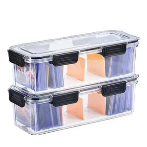 Trading Card Storage Box for Toploaders with Dividers, 2 Pack | Adjustable Dividers; Large Capacity; Hard-Plastic Protection; Airtight Closure Trading Card Storage Box for Toploaders with Dividers, 2 Pack | Adjustable Dividers; Large Capacity; Hard-Plastic Protection; Airtight Closure