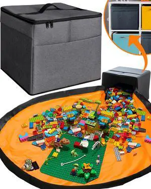 Toy Storage Organizer with Play Mat - Storage Bag/Box for Kids, Boys, Girls, Nursery, Playroom - Basket for Building Bricks/Blocks - Collapsible Fabric Cube Bin, 13"x13"x15" Toy Storage Organizer with Play Mat - Storage Bag/Box for Kids, Boys, Girls, Nursery, Playroom - Basket for Building Bricks/Blocks - Collapsible Fabric Cube Bin, 13"x13"x15"