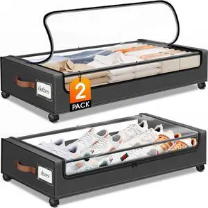 Under Bed Storage with Wheels 2Pack Storage Containers with Clear Window | Under Bed Drawers Rolling Under Bed Storage for Clothes,Shoes, Blankets (30.71 x 16.93 x 6.69 in, Dark Grey) Under Bed Storage with Wheels 2Pack Storage Containers with Clear Window | Under Bed Drawers Rolling Under Bed Storage for Clothes,Shoes, Blankets (30.71 x 16.93 x 6.69 in, Dark Grey)