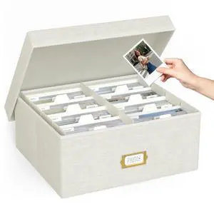 Photo Storage Box, Linen Photo Box Holds 1700 4x6 Pictures Beige | Photo Storage Containers with 8 Dividers, Memory Keepsake Organizer for Photos, Scrapbook Supplies, Cards, Stamps,Archive Box Photo Storage Box, Linen Photo Box Holds 1700 4x6 Pictures Beige | Photo Storage Containers with 8 Dividers, Memory Keepsake Organizer for Photos, Scrapbook Supplies, Cards, Stamps,Archive Box