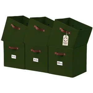 Storage Bins, Cube Storage Bin with Labels | 10.5" x 11" Fabric Storage Cubes for Shelves (6pcs, Olive Green) Storage Bins, Cube Storage Bin with Labels | 10.5" x 11" Fabric Storage Cubes for Shelves (6pcs, Olive Green)