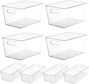 8 Pack Clear Storage Bins with Lid Set for Pantry Organizer | 4 Large and 4 Small Plastic Pantry Storage Bins with Handle, Storage Containers for Pantry, Kitchen, Fridge, Cabinet 8 Pack Clear Storage Bins with Lid Set for Pantry Organizer | 4 Large and 4 Small Plastic Pantry Storage Bins with Handle, Storage Containers for Pantry, Kitchen, Fridge, Cabinet
