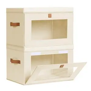Large Closet Storage Organizer - Clothes Storage Bins with Handles & Window, Collapsible Decorative Boxes with Lids, Fabric Containers for Living Room, Dorm, 2 Pack, Beige Large Closet Storage Organizer - Clothes Storage Bins with Handles & Window, Collapsible Decorative Boxes with Lids, Fabric Containers for Living Room, Dorm, 2 Pack, Beige