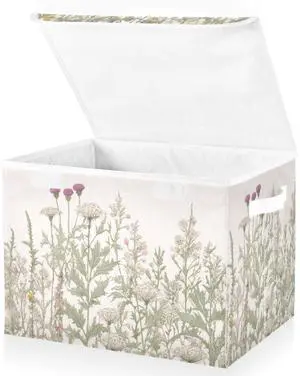 Vintage Colorful Herbs and Wild Flowers Floral Storage Bins with Lids and Carrying Handle,Foldable Storage Boxes Organizer Containers Baskets Cube with Cover for Home Bedroom Closet Office Vintage Colorful Herbs and Wild Flowers Floral Storage Bins with Lids and Carrying Handle,Foldable Storage Boxes Organizer Containers Baskets Cube with Cover for Home Bedroom Closet Office