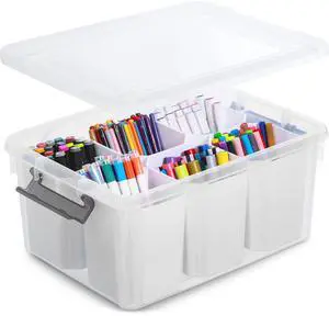 Craft Organizers and Storage bins with Lids, Marker Organizer | Clear Plastic, Art Supply Organizer for Markers, Crayons and Crafts, 6 Detachable Inserts, Versatile Stackable, No Assembly Craft Organizers and Storage bins with Lids, Marker Organizer | Clear Plastic, Art Supply Organizer for Markers, Crayons and Crafts, 6 Detachable Inserts, Versatile Stackable, No Assembly