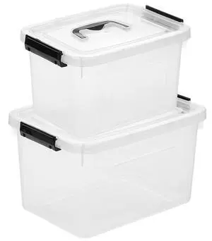 Clear Storage Latch Box/Bin, 2-Pack Plastic Organizing Container with Handle and Lids (7 QT/16QT) Clear Storage Latch Box/Bin, 2-Pack Plastic Organizing Container with Handle and Lids (7 QT/16QT)