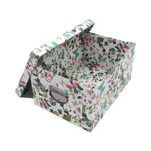 Collapsible Storage Box, Decorative Memory Box with Lid & Metal Reinforced Corners, Cardboard File Bin with Handles, Organizer Gift Box for Keepsake Toy Photos Office Nursery Wardrobe Bookshelf Collapsible Storage Box, Decorative Memory Box with Lid & Metal Reinforced Corners, Cardboard File Bin with Handles, Organizer Gift Box for Keepsake Toy Photos Office Nursery Wardrobe Bookshelf