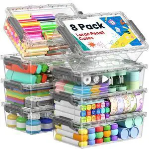 8 Pack Large Pencil Box Set, Plastic Clear Pencil Case Marker Organizer, Crayon Box Craft Organizers, Stackable Storage Containers with Lid for Pen, Art and Craft Supplies(Grey) 8 Pack Large Pencil Box Set, Plastic Clear Pencil Case Marker Organizer, Crayon Box Craft Organizers, Stackable Storage Containers with Lid for Pen, Art and Craft Supplies(Grey)
