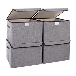 Large 22 Quart Linen Fabric Foldable Storage Bin Cube Organizer Basket with Flip-Top Lid & Handles, Clothes Blanket Box for Home, Office, Closet, Gray, 4 Pack 14.6 x 9.5 x 9.5 Large 22 Quart Linen Fabric Foldable Storage Bin Cube Organizer Basket with Flip-Top Lid & Handles, Clothes Blanket Box for Home, Office, Closet, Gray, 4 Pack 14.6 x 9.5 x 9.5