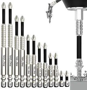 High Magnetic Screwdriver Drill Bit Set, K5 Anti Slip Impact Bits, 12pcs | Upgraded K5 Steel, Long PH2 Phillips Bit, 25mm, 50mm, 65mm, 70mm, 90mm, 150mm High Magnetic Screwdriver Drill Bit Set, K5 Anti Slip Impact Bits, 12pcs | Upgraded K5 Steel, Long PH2 Phillips Bit, 25mm, 50mm, 65mm, 70mm, 90mm, 150mm