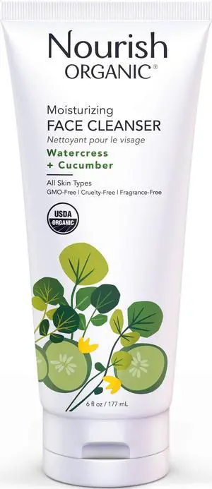 Nourish Organic Moisturizing Face Cleanser for All Skin Types, Watercress + Cucumber Face Wash, Fragrance-Free (6 Oz) + Washable Cotton Round Nourish Organic Moisturizing Face Cleanser for All Skin Types, Watercress + Cucumber Face Wash, Fragrance-Free (6 Oz) + Washable Cotton Round