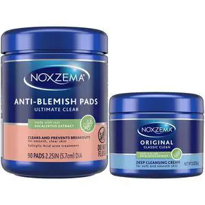 Travel-Friendly Face Cleanser + Ultimate Clear Anti-Blemish Pads | Travel-Size Cream Cleanser + 90 Pads with 2% Salicylic Acid, Eucalyptus Tingle, Dermatologist-Tested Travel-Friendly Face Cleanser + Ultimate Clear Anti-Blemish Pads | Travel-Size Cream Cleanser + 90 Pads with 2% Salicylic Acid, Eucalyptus Tingle, Dermatologist-Tested
