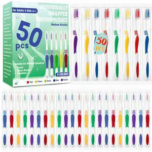 50 Pcs Toothbrush Bulk Disposable, Travel Toothbrushes Pack, Soft Bristle Individually Wrapped and Good Cleaning for Kids, Adult and The Elderly. Suitable for Hotel, Travel, Home, Donated 50 Pcs Toothbrush Bulk Disposable, Travel Toothbrushes Pack, Soft Bristle Individually Wrapped and Good Cleaning for Kids, Adult and The Elderly. Suitable for Hotel, Travel, Home, Donated