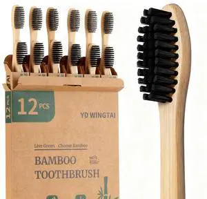 Bamboo Toothbrushes Wooden 12pack Natural Organic Charcoal Brush | Biodegradable Travel for Adults Non Plastic Bamboo Toothbrushes Wooden 12pack Natural Organic Charcoal Brush | Biodegradable Travel for Adults Non Plastic