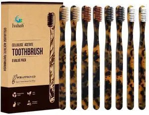 Plant-Based Cellulose Acetate Toothbrushes - 8 Pack - Tortoise | Eco-friendly cellulose acetate toothbrushes with classic tortoiseshell colorway, soft nylon bristles, 8 count family pack Plant-Based Cellulose Acetate Toothbrushes - 8 Pack - Tortoise | Eco-friendly cellulose acetate toothbrushes with classic tortoiseshell colorway, soft nylon bristles, 8 count family pack