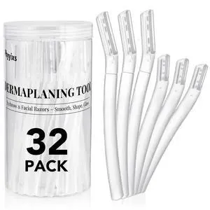 32-Pack Face Razors for Women Dermaplane & Eyebrow Razor Set, 24 Long + 8 Short Precision Blades for Peach Fuzz Removal, Gentle Exfoliation, Ideal for Stocking Stuffers (Clear) 32-Pack Face Razors for Women Dermaplane & Eyebrow Razor Set, 24 Long + 8 Short Precision Blades for Peach Fuzz Removal, Gentle Exfoliation, Ideal for Stocking Stuffers (Clear)