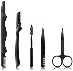 Eyebrow Razor, Eyebrow Kit, 5 in 1 Eyebrow Trimmer, Eyebrow Grooming Set for Women and Men, Including Comb Tweezers, Scissors, Brow Razors, Brush for Eyebrow Eyelash Extensions Eyebrow Razor, Eyebrow Kit, 5 in 1 Eyebrow Trimmer, Eyebrow Grooming Set for Women and Men, Including Comb Tweezers, Scissors, Brow Razors, Brush for Eyebrow Eyelash Extensions
