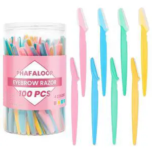 Eyebrow & Face Razors, Dermaplaning Tool, 100 Pack | eyebrow and face razors with protective covers for dermaplaning, peach fuzz removal and precise eyebrow shaping Eyebrow & Face Razors, Dermaplaning Tool, 100 Pack | eyebrow and face razors with protective covers for dermaplaning, peach fuzz removal and precise eyebrow shaping
