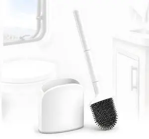 RV Toilet Brush and Holder Set, Wall Mounted Silicone Toilet Bowl Brush, Compact Flat Space Saving Design for RV Camper Trailer Bathroom, White RV Toilet Brush and Holder Set, Wall Mounted Silicone Toilet Bowl Brush, Compact Flat Space Saving Design for RV Camper Trailer Bathroom, White