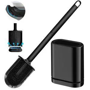 Silicone Toilet Brush and Holder Set, Toilet Brushes with Ventilated Holder, Wall Mounted Toilet Bowl Brush with Long Handle Bendable Brush Head, Black Toilet Brush Cleaner for Bathroom RV Silicone Toilet Brush and Holder Set, Toilet Brushes with Ventilated Holder, Wall Mounted Toilet Bowl Brush with Long Handle Bendable Brush Head, Black Toilet Brush Cleaner for Bathroom RV