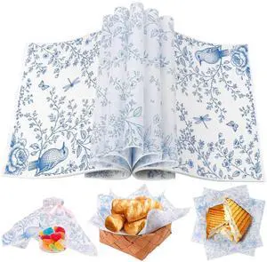150Pcs Blue Floral Wax Paper Sheets for Food, Grease Proof Chinoiserie Bird Deli Sandwich Wrapping Food Basket Liners Bakery Kitchen, 9.8 x 8.7 Inch 150Pcs Blue Floral Wax Paper Sheets for Food, Grease Proof Chinoiserie Bird Deli Sandwich Wrapping Food Basket Liners Bakery Kitchen, 9.8 x 8.7 Inch