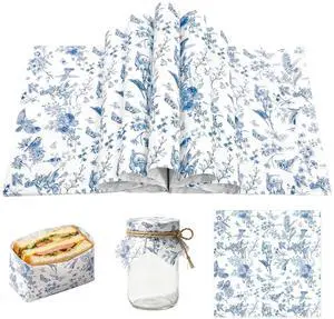 120Pcs Blue Wax Paper 9.8x9.8" - Spring Floral Greaseproof | Food Wrapping for Picnic Wedding Candy, Baking Sandwich Burger Liners, Decorative Deli Paper, Multi-Use Kitchen Party Supply 120Pcs Blue Wax Paper 9.8x9.8" - Spring Floral Greaseproof | Food Wrapping for Picnic Wedding Candy, Baking Sandwich Burger Liners, Decorative Deli Paper, Multi-Use Kitchen Party Supply